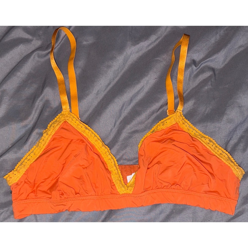 Aerie Women Orange Lace Trim Bralette Adjustable Straps, Size Large